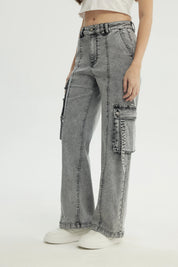 Jeans Mujer Calce Recto Gris