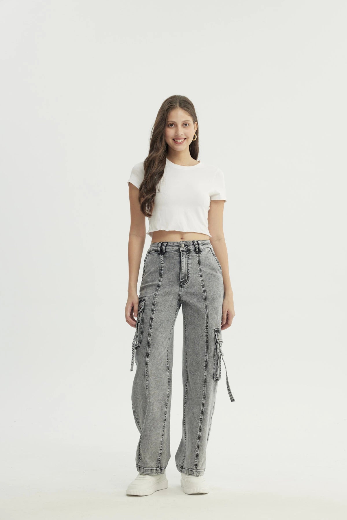 Jeans Mujer Calce Recto Gris