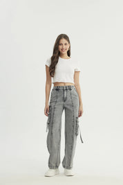 Jeans Mujer Calce Recto Gris