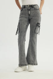 Jeans Mujer Flare Gris