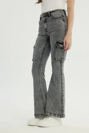 Jeans Mujer Flare Gris