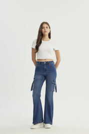Jeans Mujer Flare Azul Oscuro