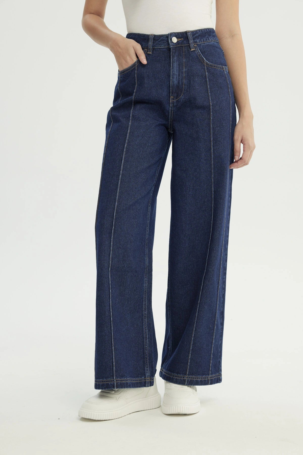 Jeans Mujer Moda Wide Leg Azul Indigo