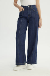 Jeans Mujer Moda Wide Leg Azul Indigo
