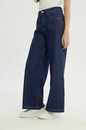 Jeans Mujer Moda Wide Leg Azul Indigo