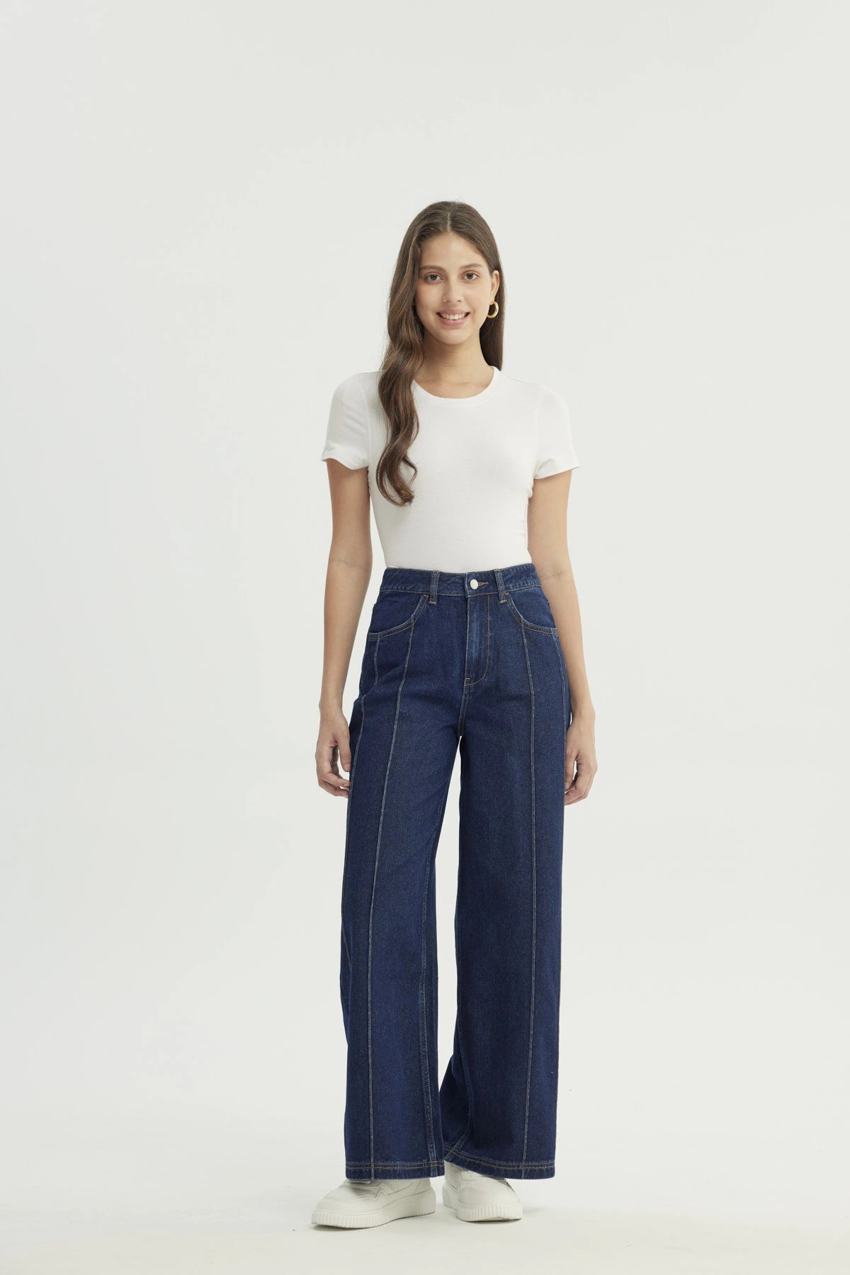 Jeans Mujer Moda Wide Leg Azul Indigo