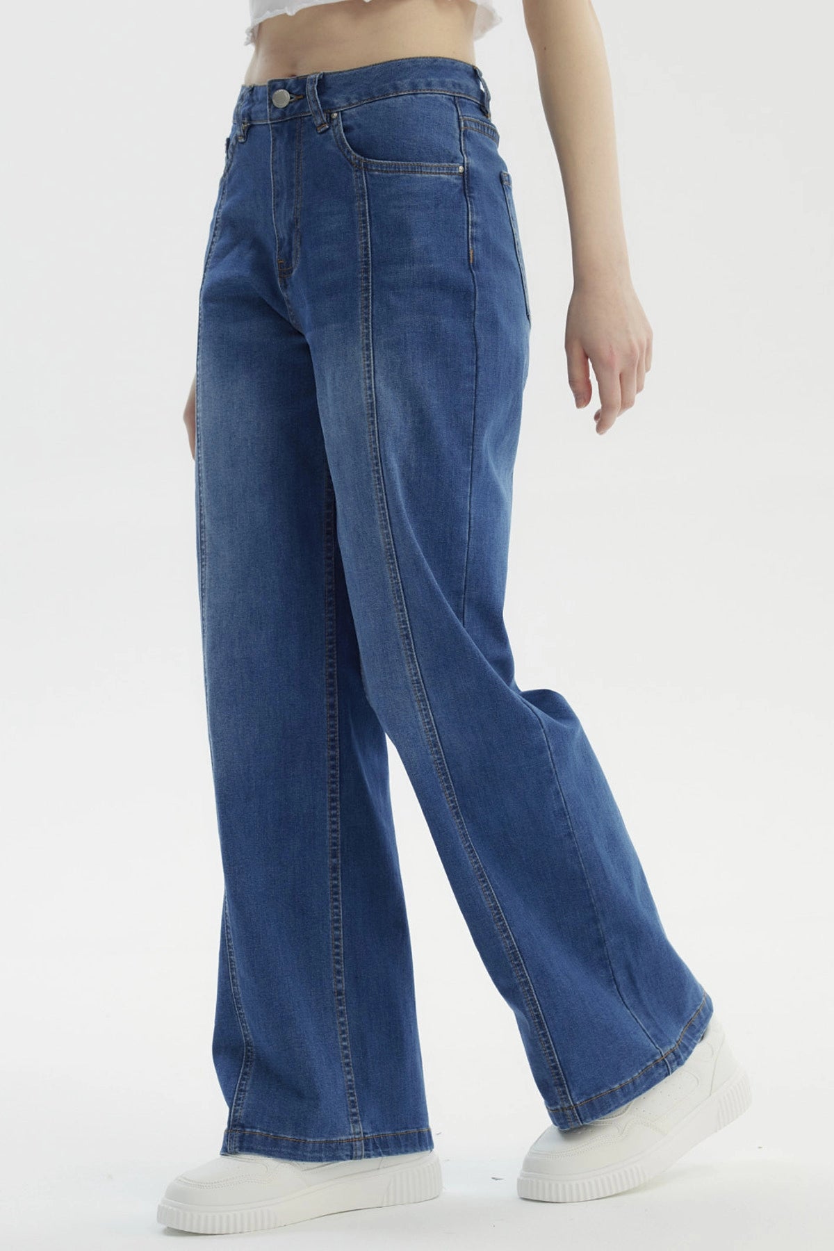 Jeans Mujer Moda Wide Leg Azul