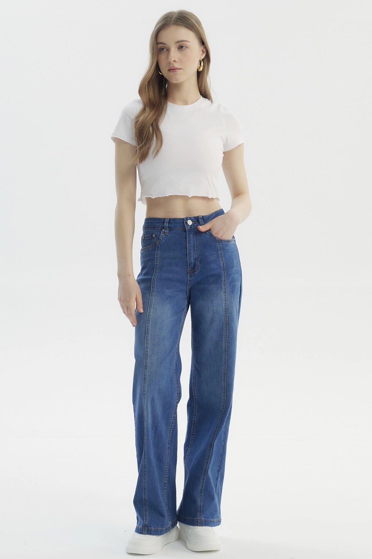 Jeans Mujer Moda Wide Leg Azul