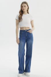 Jeans Mujer Moda Wide Leg Azul