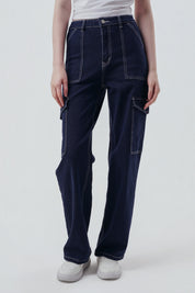 Jeans Calce Recto Mujer Azul Oscuro