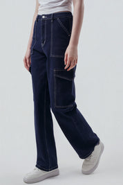 Jeans Calce Recto Mujer Azul Oscuro