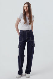 Jeans Calce Recto Mujer Azul Oscuro