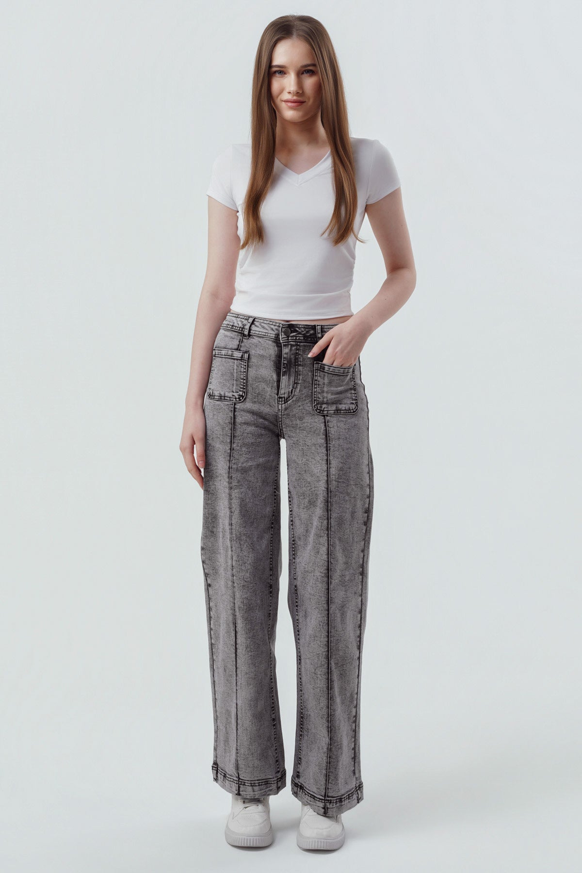 Jeans Baggy Mujer Gris