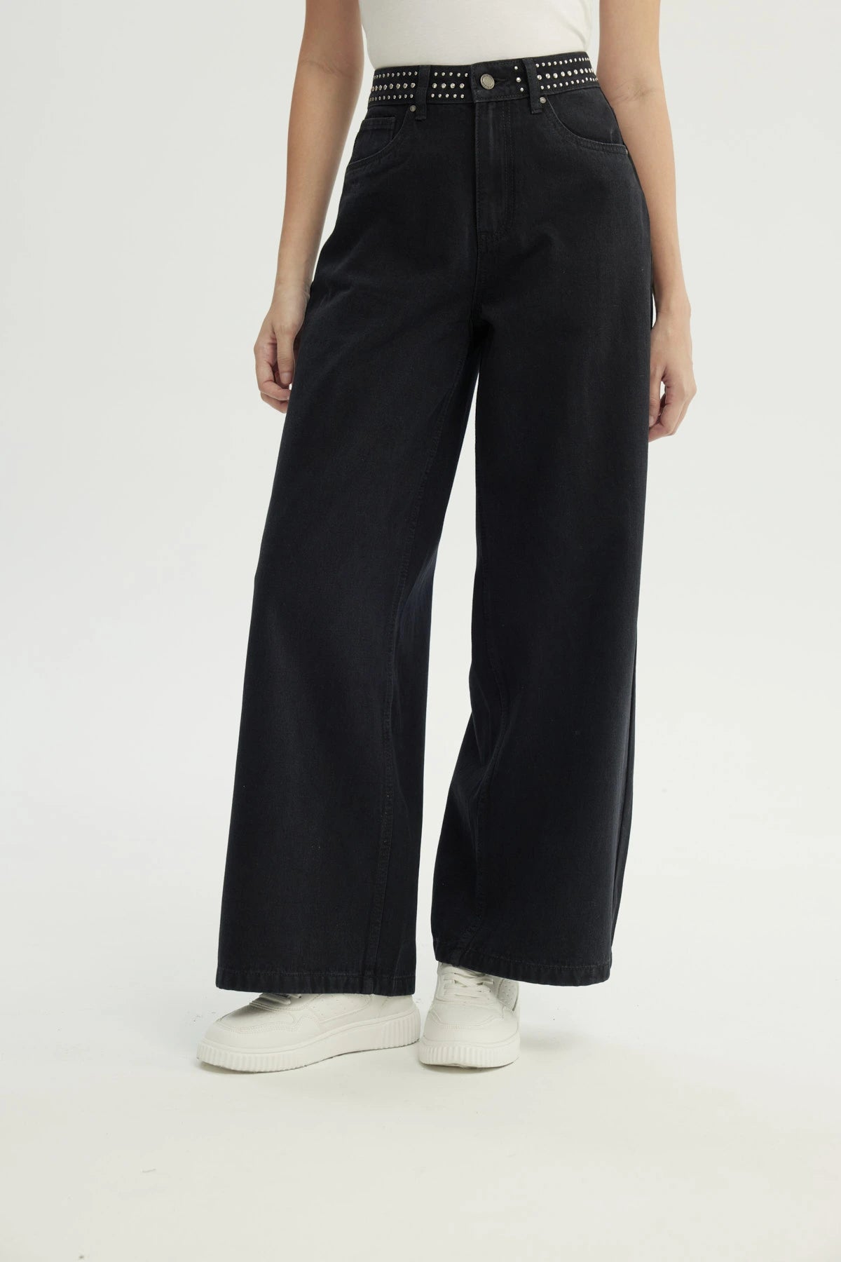Jeans Mujer Moda Wide Leg Negro