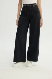 Jeans Mujer Moda Wide Leg Negro