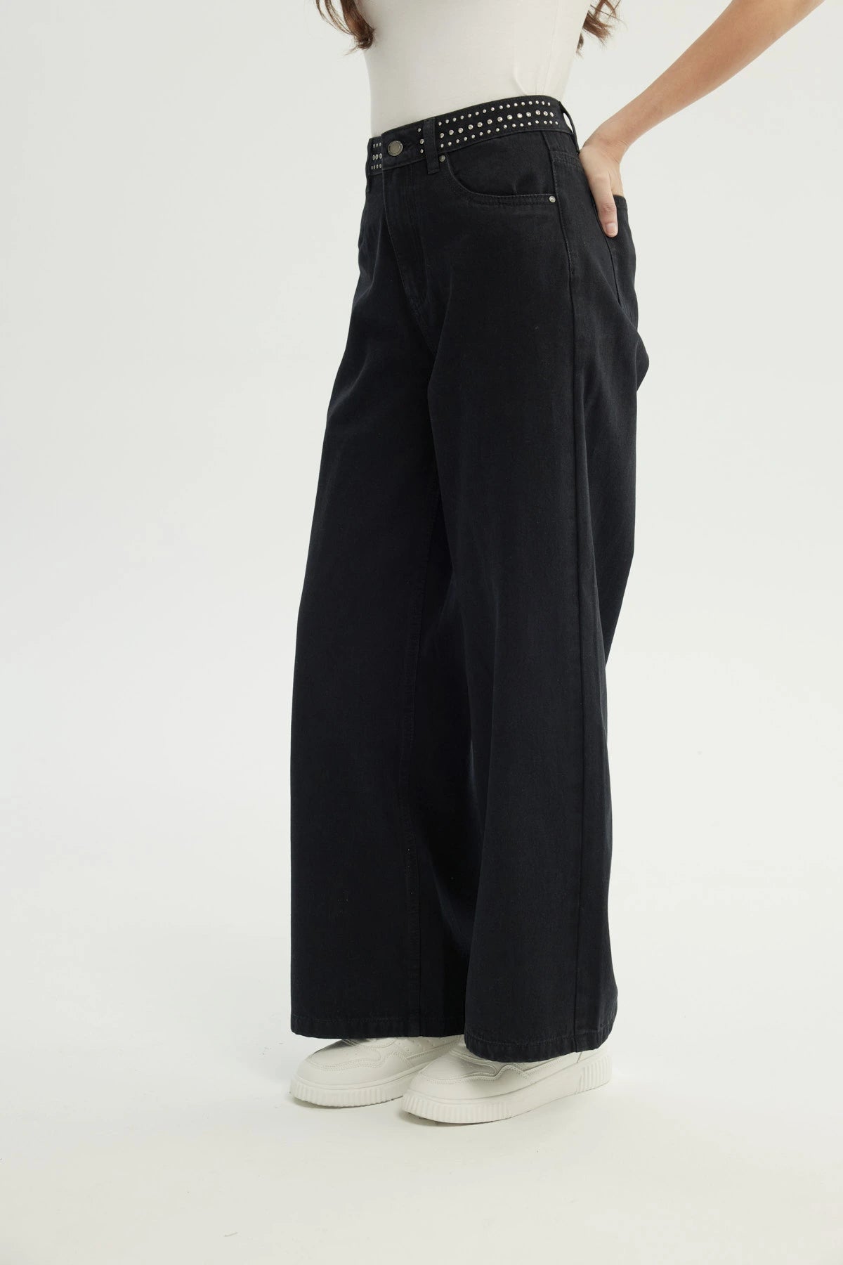 Jeans Mujer Moda Wide Leg Negro