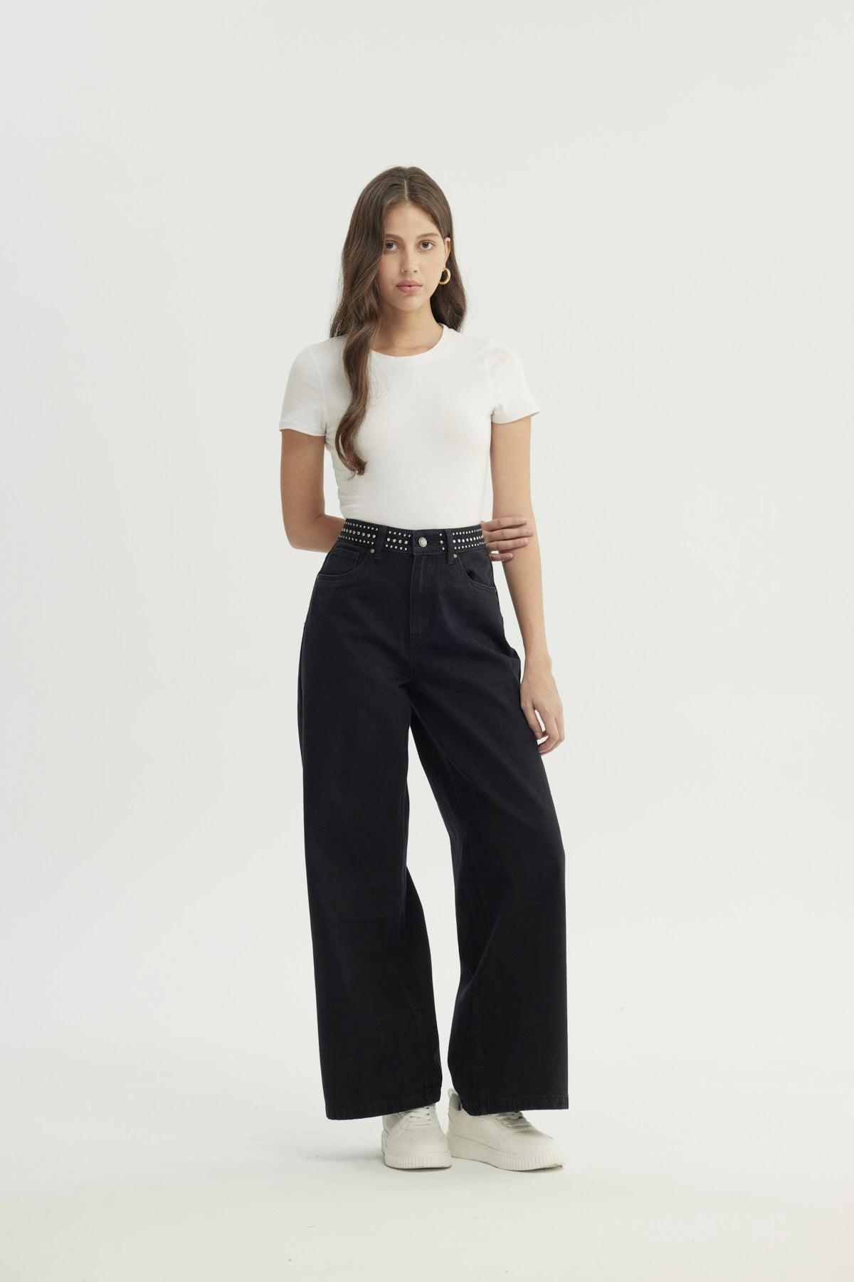Jeans Mujer Moda Wide Leg Negro