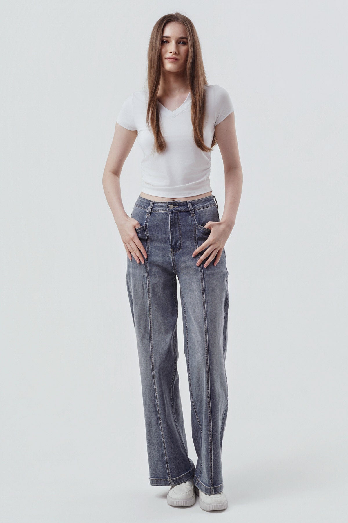 Jeans Moda Wide Leg Mujer Azul Claro