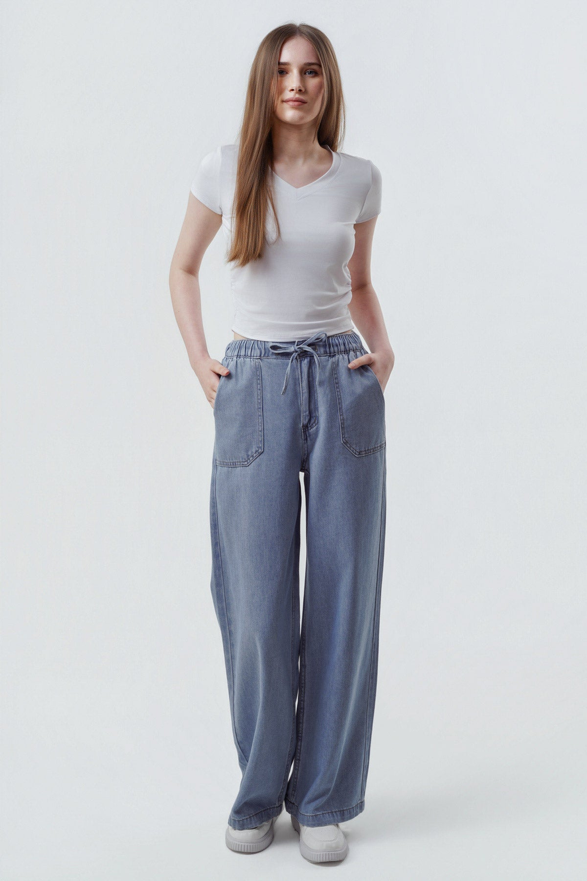 Jeans Moda Wide Leg Mujer Azul Claro