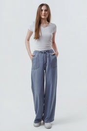 Jeans Moda Wide Leg Mujer Azul Claro