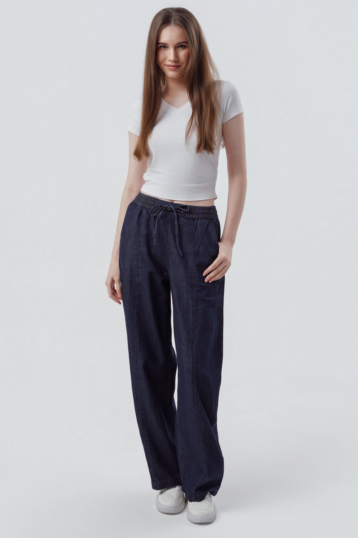 Jeans Calce Recto Mujer Azul Oscuro