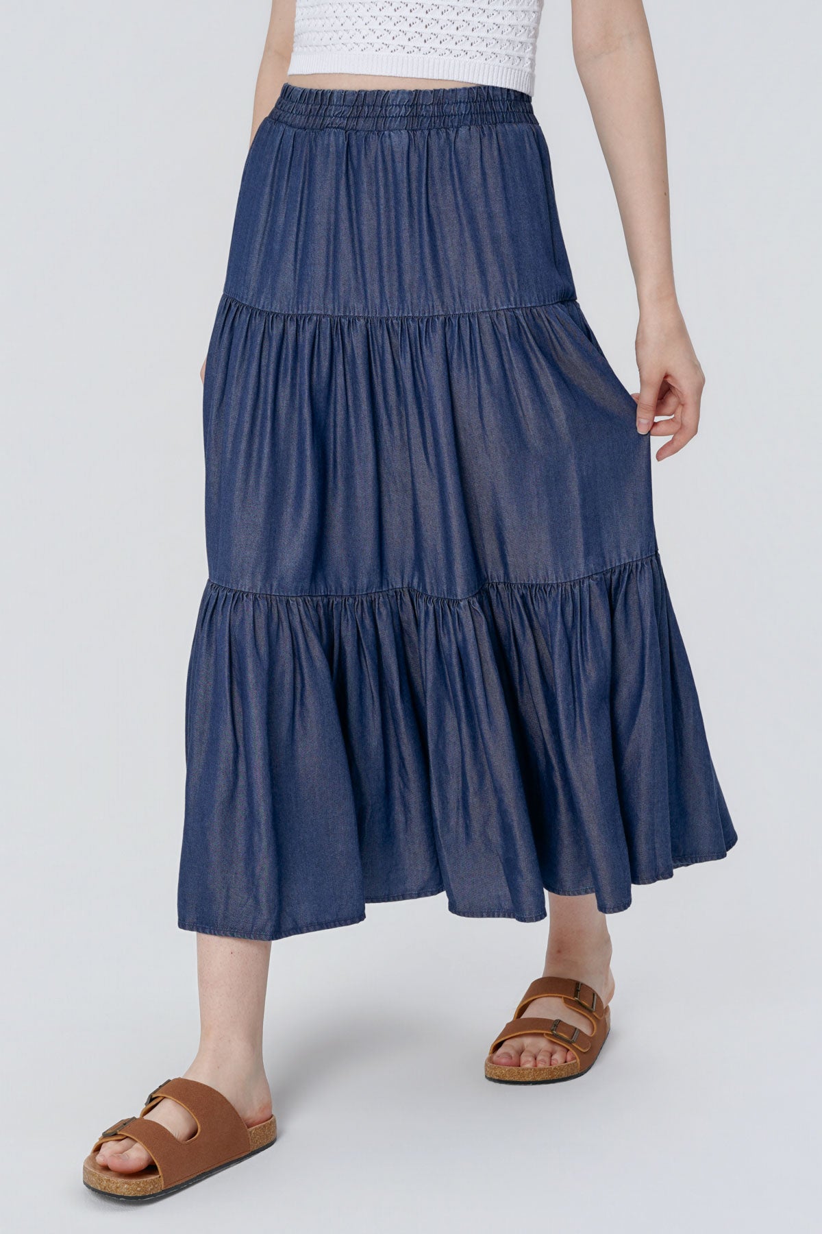 Falda Midi Mujer Azul Oscuro