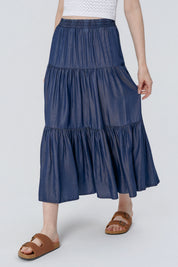 Falda Midi Mujer Azul Oscuro