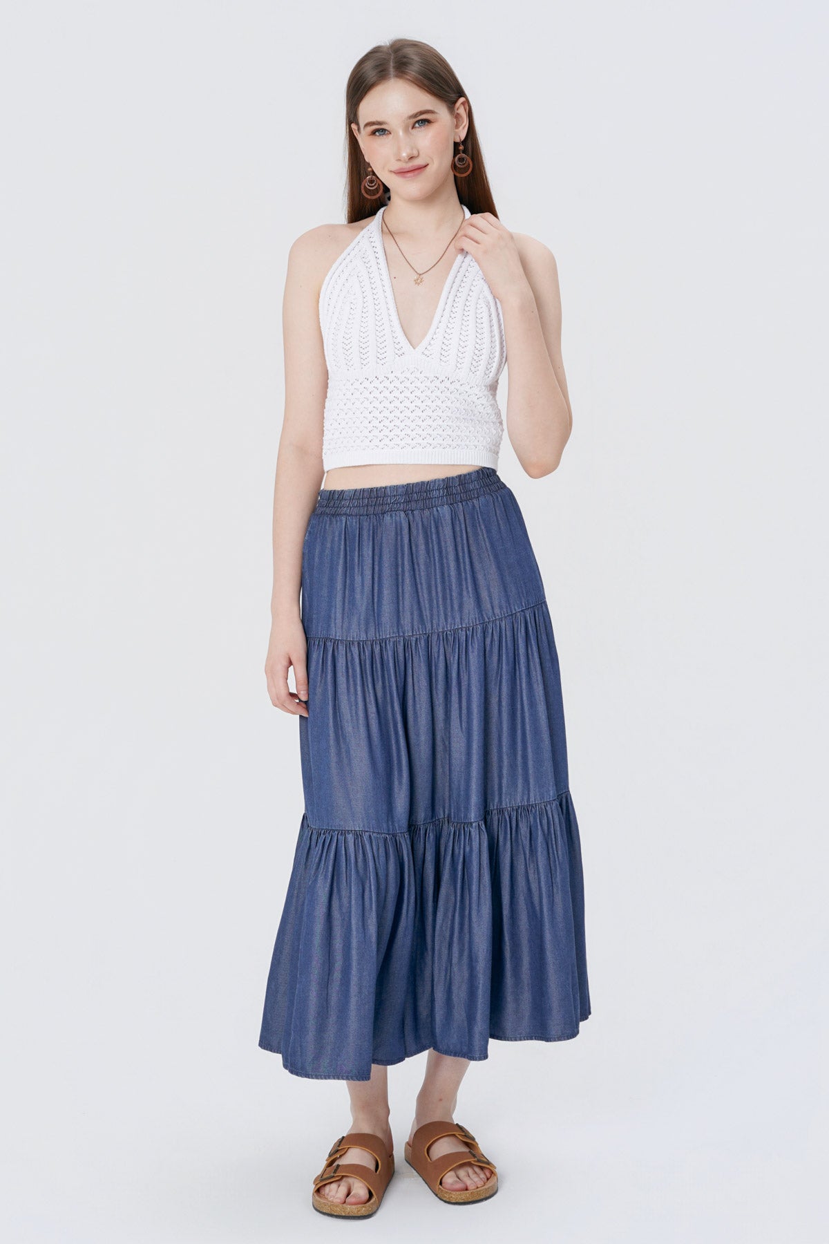 Falda Midi Mujer Azul Oscuro