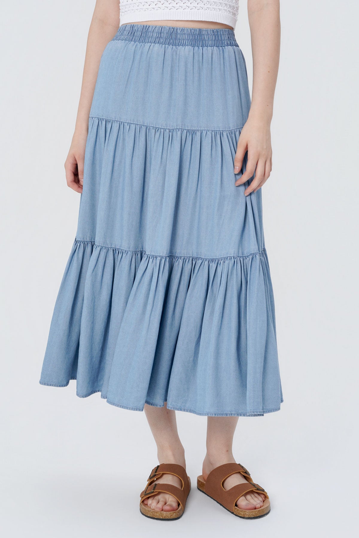 Falda Midi Mujer Azul Claro