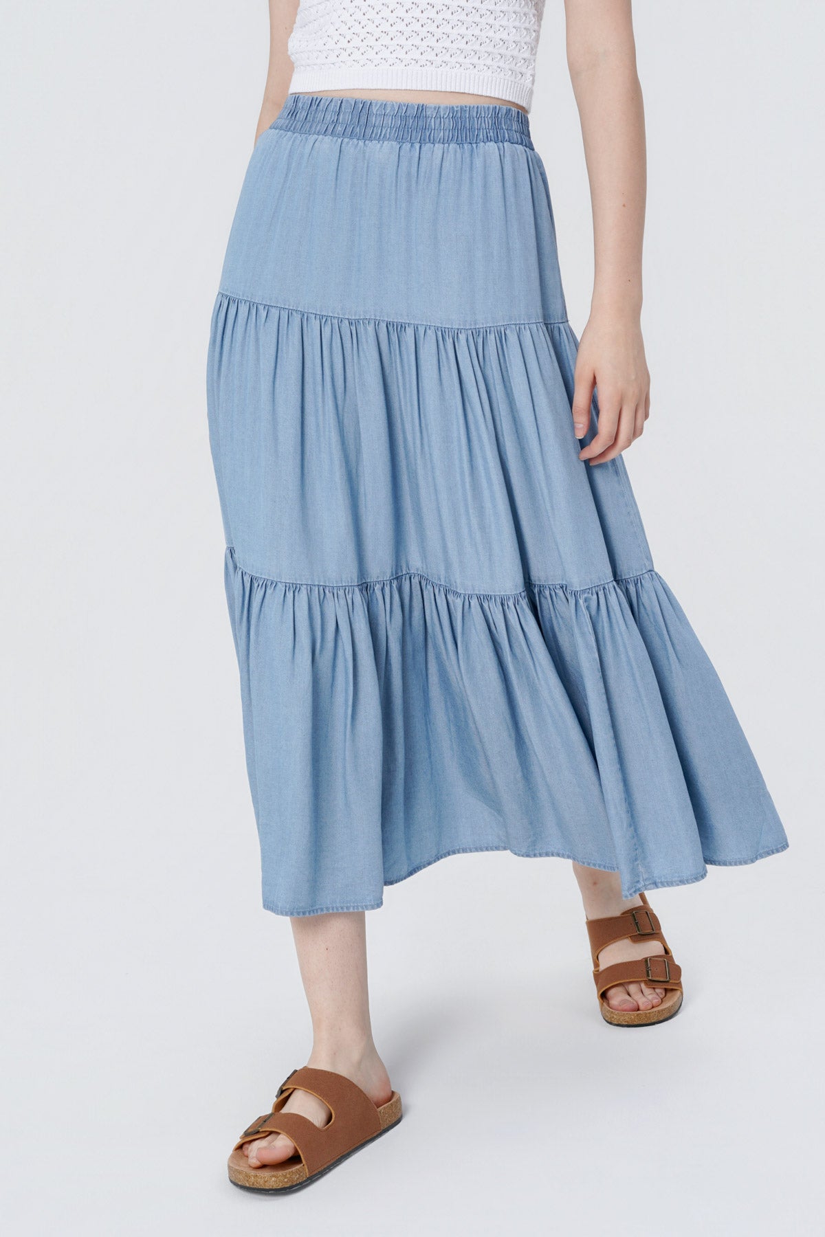 Falda Midi Mujer Azul Claro