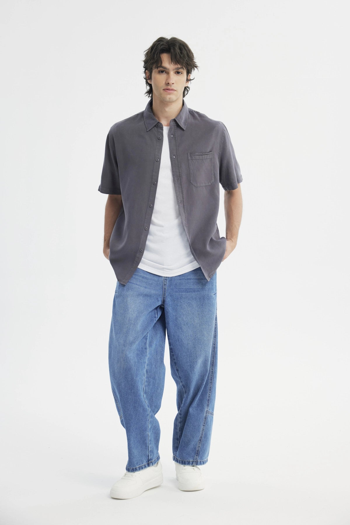 Camisa Regular Hombre Gris Oscuro