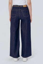 Jeans Moda Wide Leg Mujer Azul Oscuro