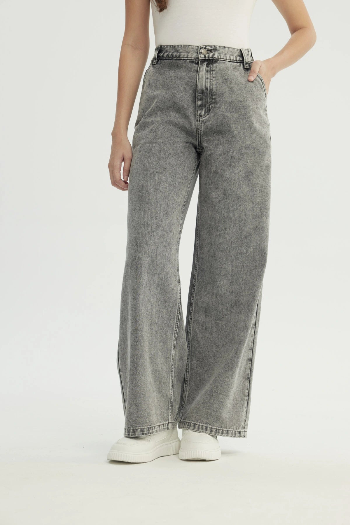Jeans Moda Wide Leg Mujer Gris