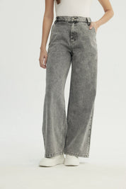 Jeans Moda Wide Leg Mujer Gris