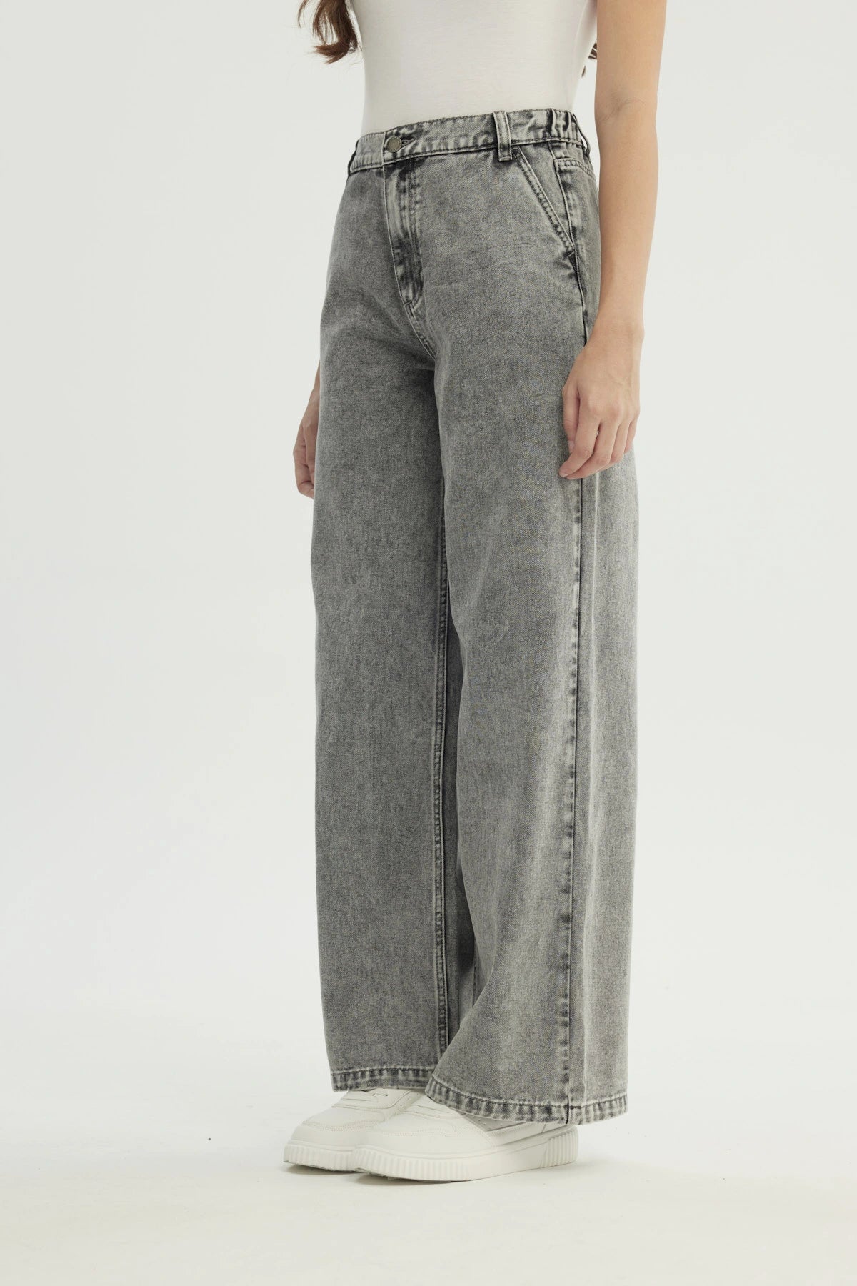 Jeans Moda Wide Leg Mujer Gris