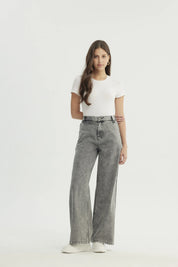 Jeans Moda Wide Leg Mujer Gris
