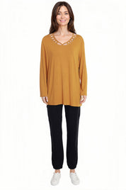 Polera Mujer Cuello Cruzado Mostaza