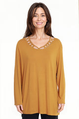 Polera Mujer Cuello Cruzado Mostaza