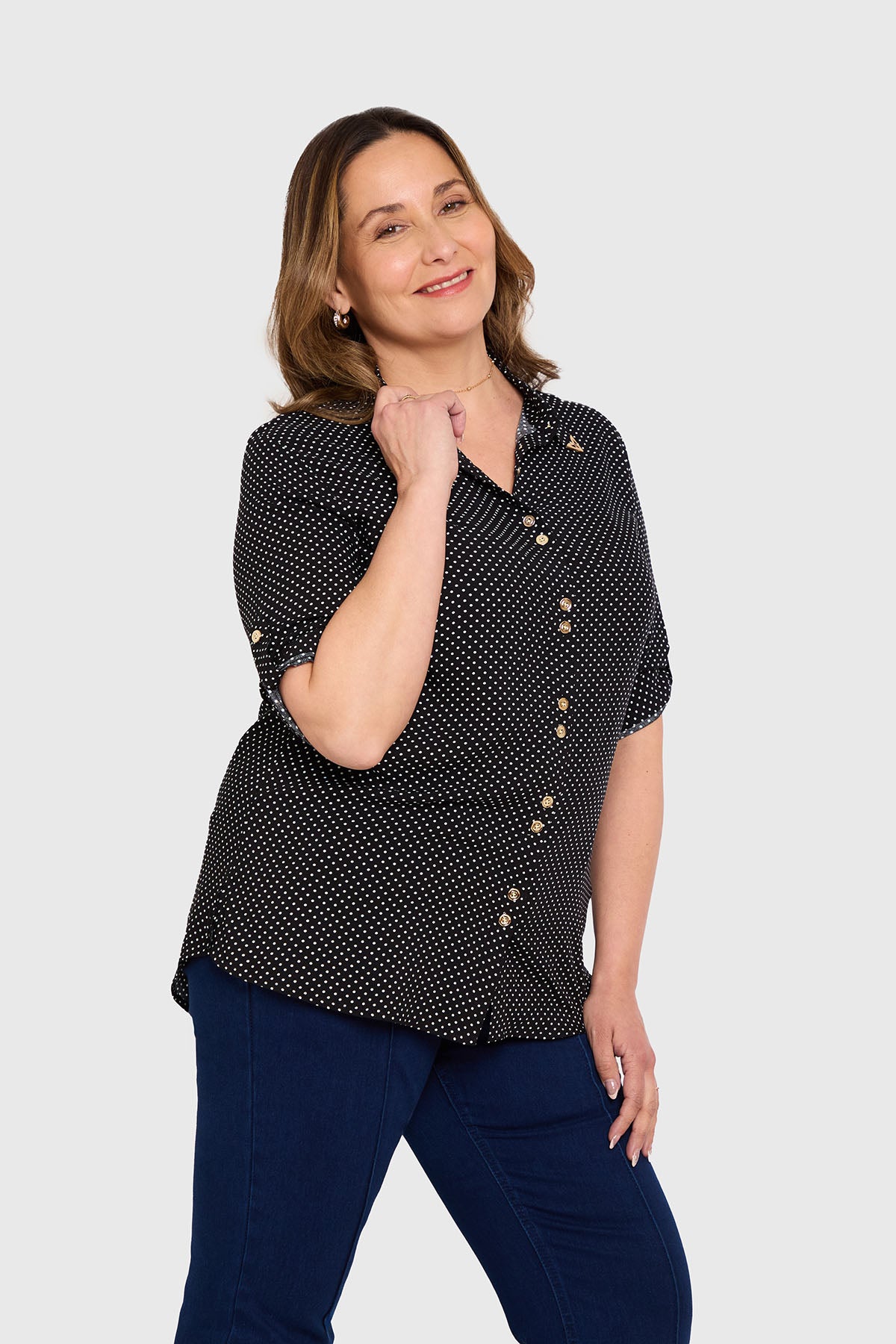 Blusa Mujer Abotonada Roll Up Negro