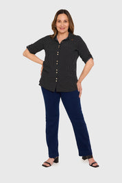 Blusa Mujer Abotonada Roll Up Negro