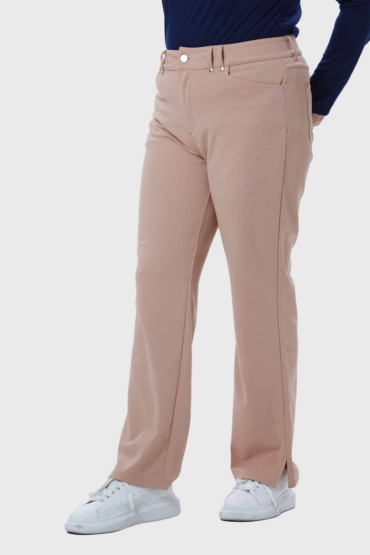 Pantalón Mujer Detalle Abertura En Basta Beige