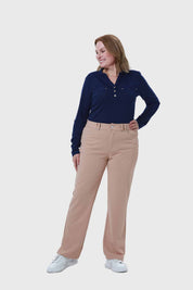 Pantalón Mujer Detalle Abertura En Basta Beige