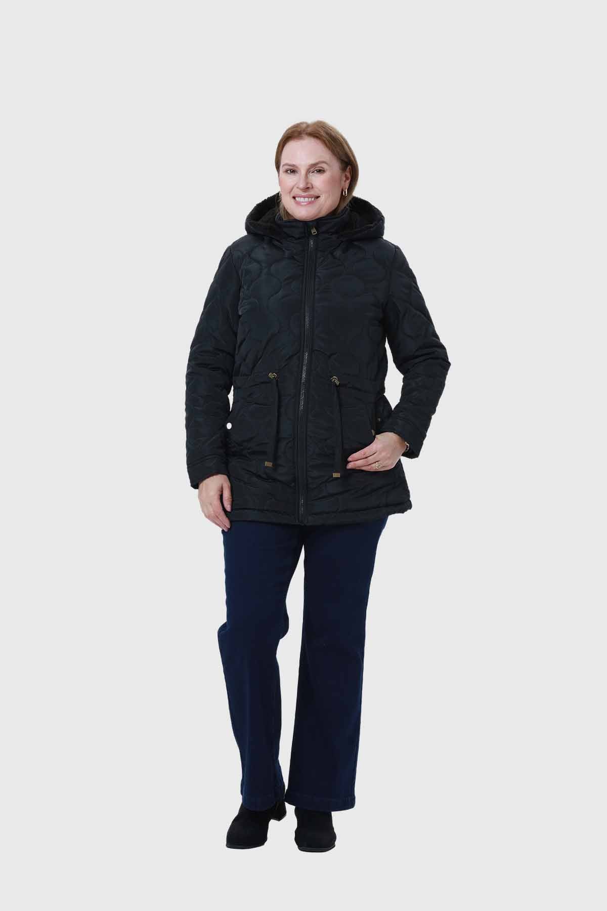 Parka Mujer Con Rombos Negro