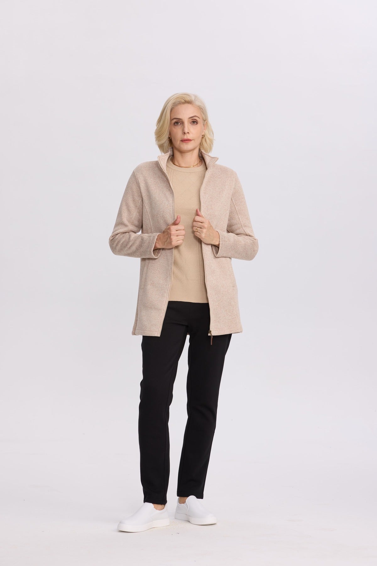 Polar Mujer Con Bolsillo Beige