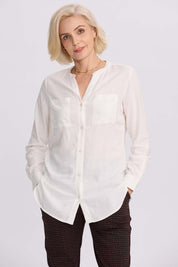 Blusa Mujer Lino Roll Up Con Botón Crudo
