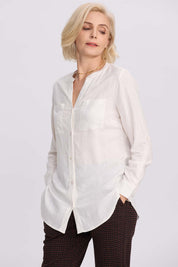 Blusa Mujer Lino Roll Up Con Botón Crudo