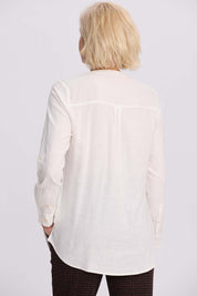 Blusa Mujer Lino Roll Up Con Botón Crudo