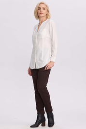 Blusa Mujer Lino Roll Up Con Botón Crudo