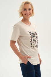 Polera Mujer Print Posicional Beige