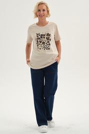 Polera Mujer Print Posicional Beige